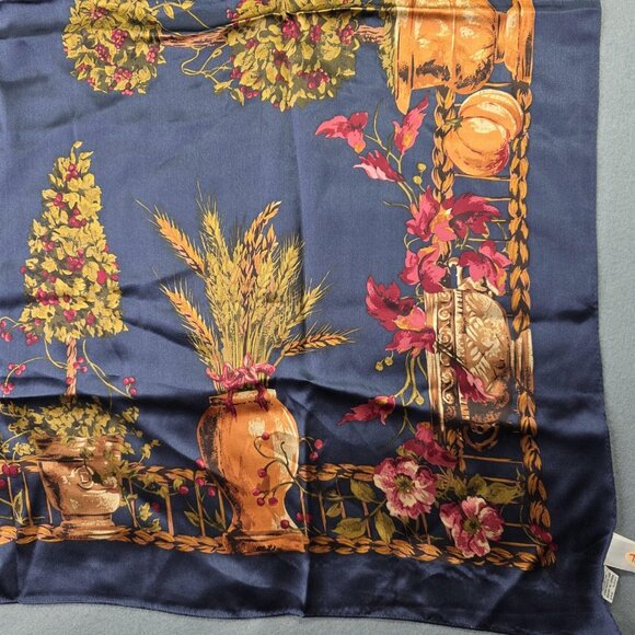 Vintage Talbots Scarf Womens Square Navy Silk Floral Topiary Made in Japan 90s - Picture 1 of 10